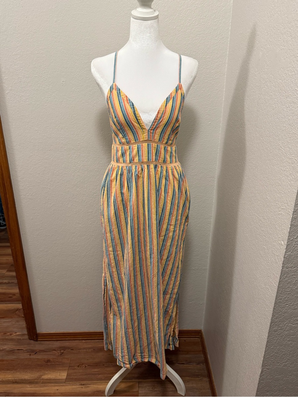 Roxy Striped Multi-Color Spaghetti Strap Maxi Dress